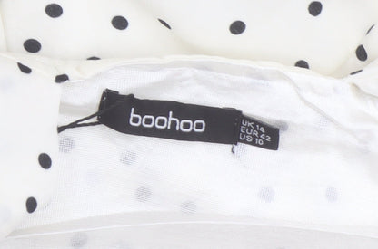Boohoo White Polka Dot Strap Dress, Size 14