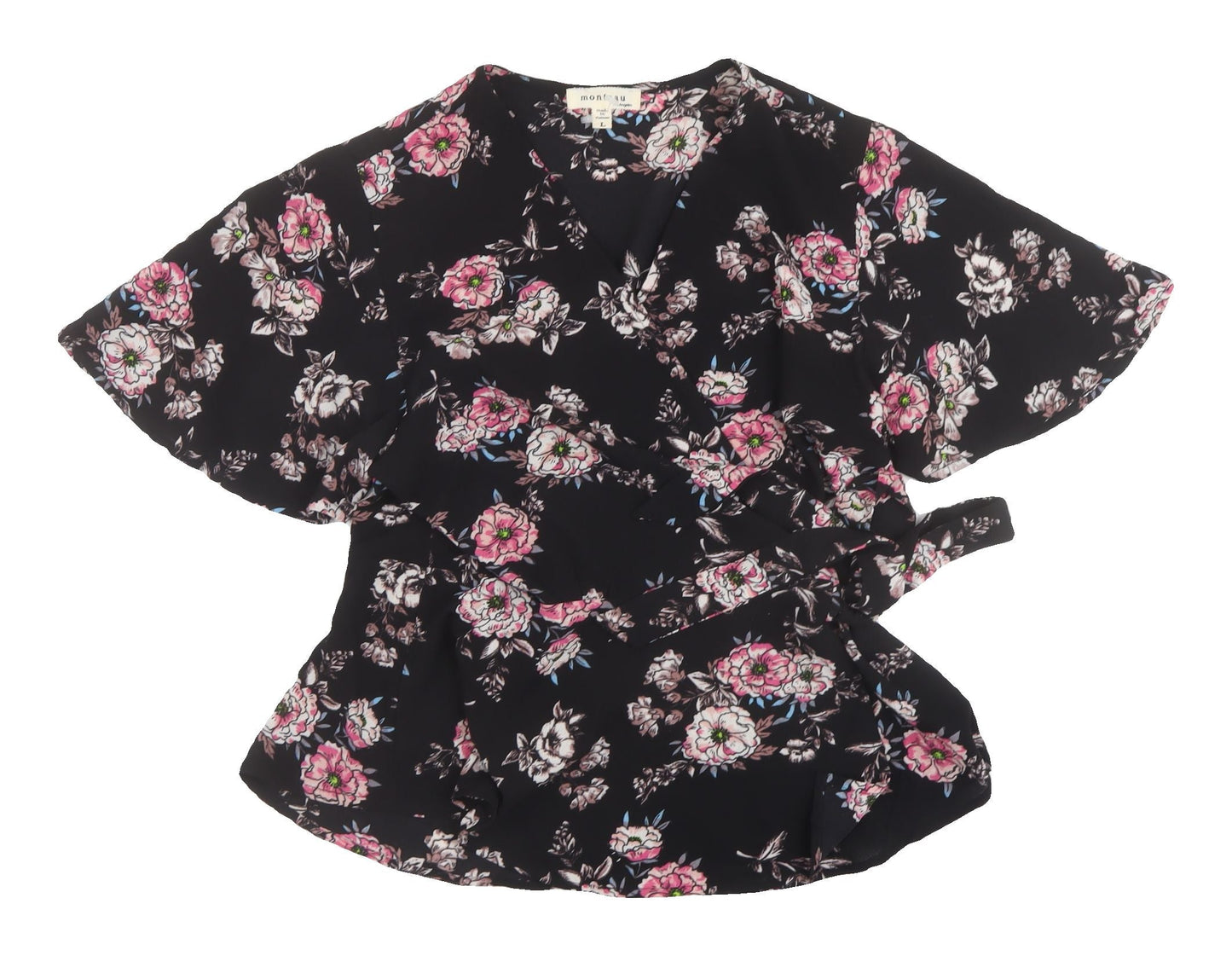 Womens UK Size L Monteau Black Wrap Blouse
