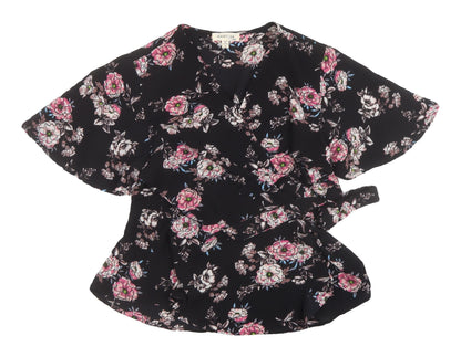 Womens UK Size L Monteau Black Wrap Blouse