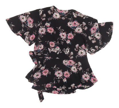 Womens UK Size L Monteau Black Wrap Blouse