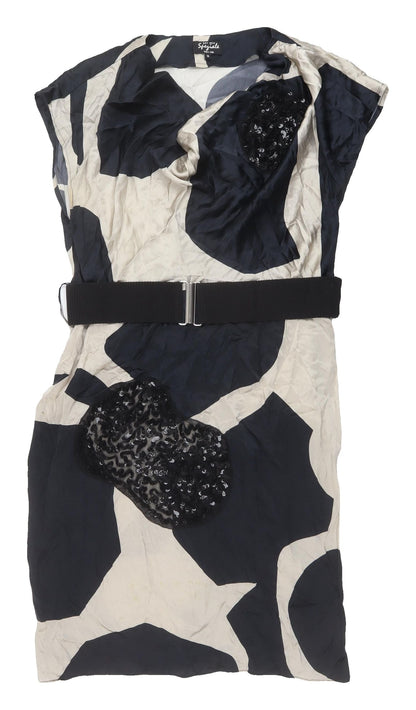 Marks and Spencer Women's Black and White Shift Dress, Size 14