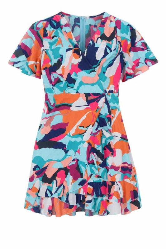 Front view of Girl In Mind Multicoloured Wrap Dress, size 10