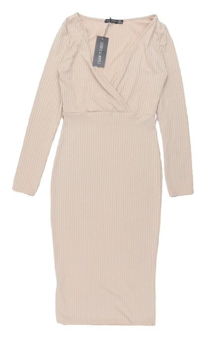 I Saw It First Beige Long Sleeve Bodycon Dress