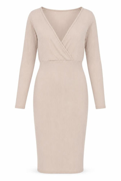 I Saw It First Beige Long Sleeve Bodycon Dress