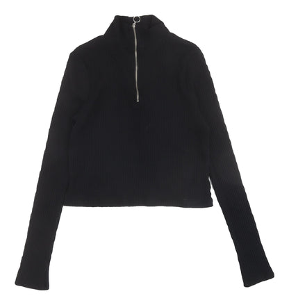 Womens UK Size 14 Topshop Black Cropped T-Shirt