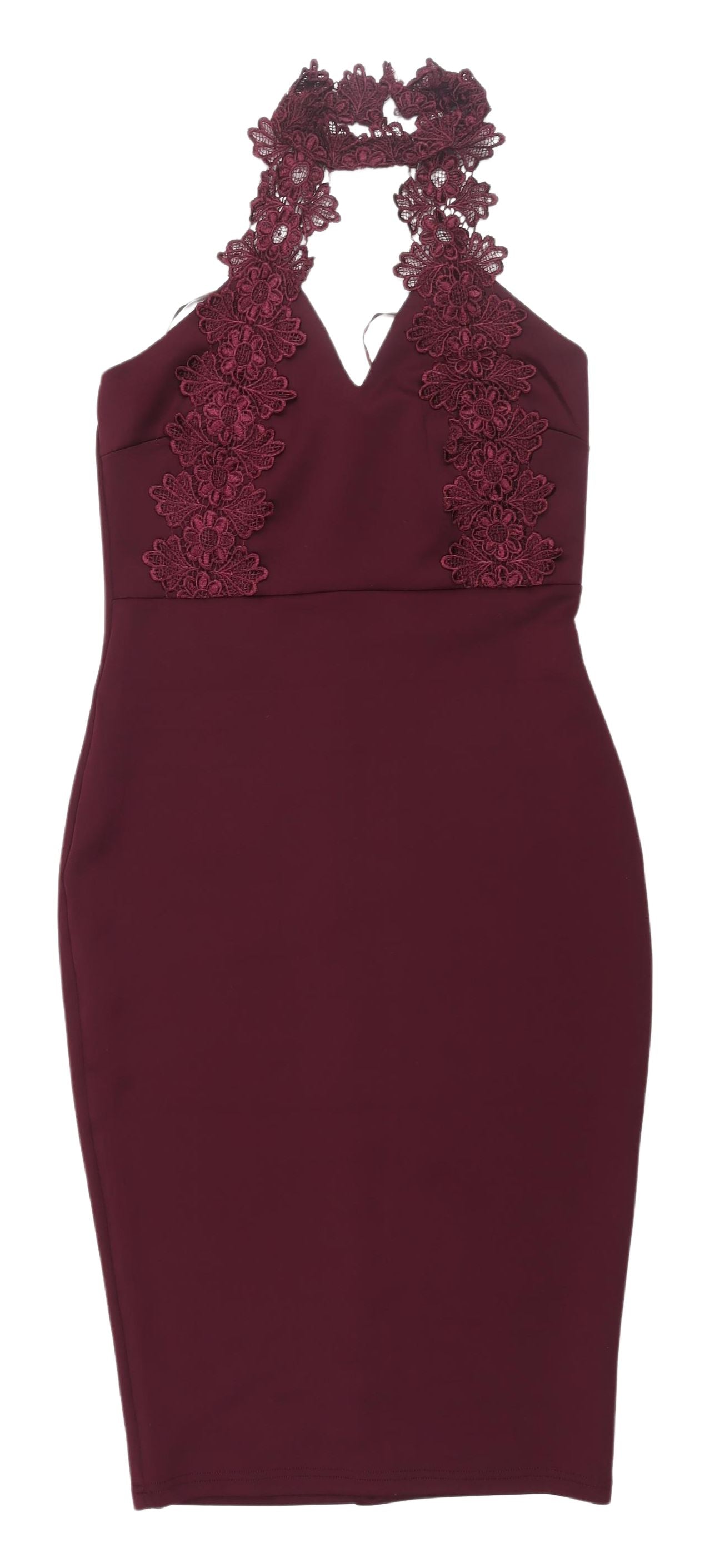 AX Paris Women's Red Lace Midi Bodycon Dress Size 10