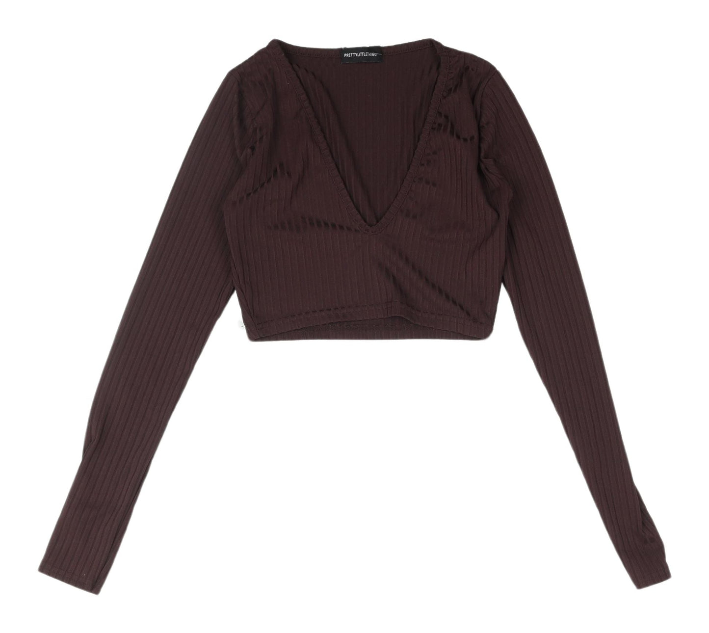 Womens UK Size 6 PRETTYLITTLETHING Brown Cropped Blouse