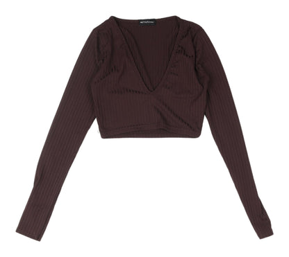 Womens UK Size 6 PRETTYLITTLETHING Brown Cropped Blouse