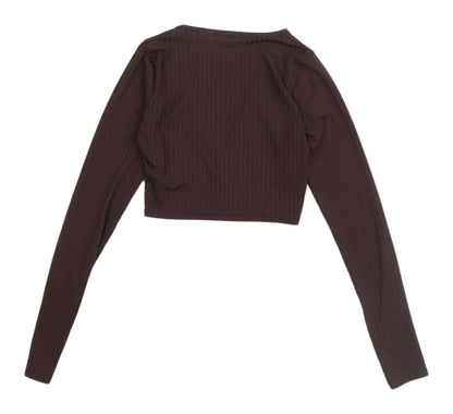 Womens UK Size 6 PRETTYLITTLETHING Brown Cropped Blouse