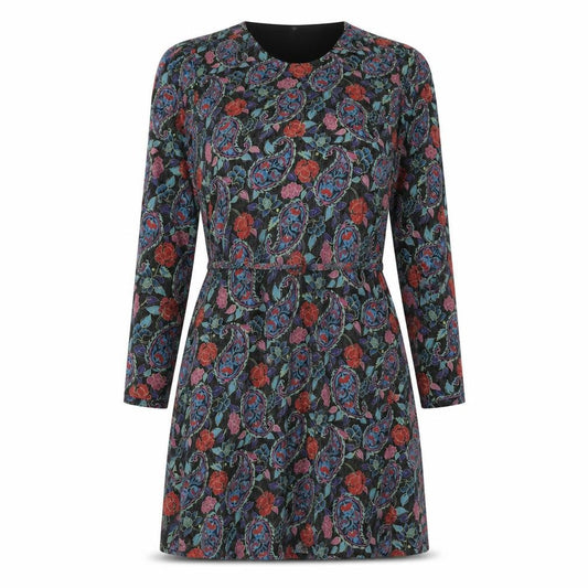 Front view of JDY Women's Black Paisley Long Sleeve Shift Dress S
