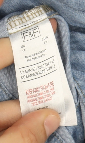 F&F Women's Blue Shift Knee Length Casual Dress, Size 14