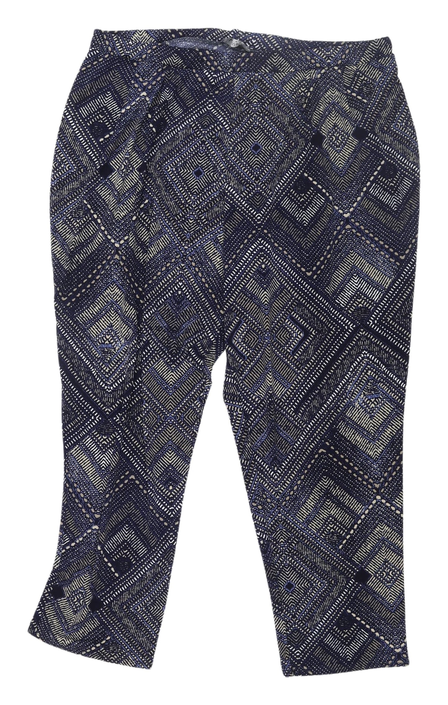 M&Co Women's Blue Geometric Cropped Trousers Size 20