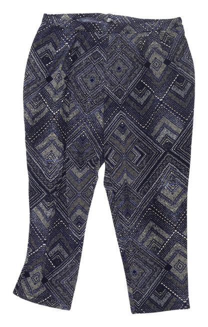 M&Co Women's Blue Geometric Cropped Trousers Size 20