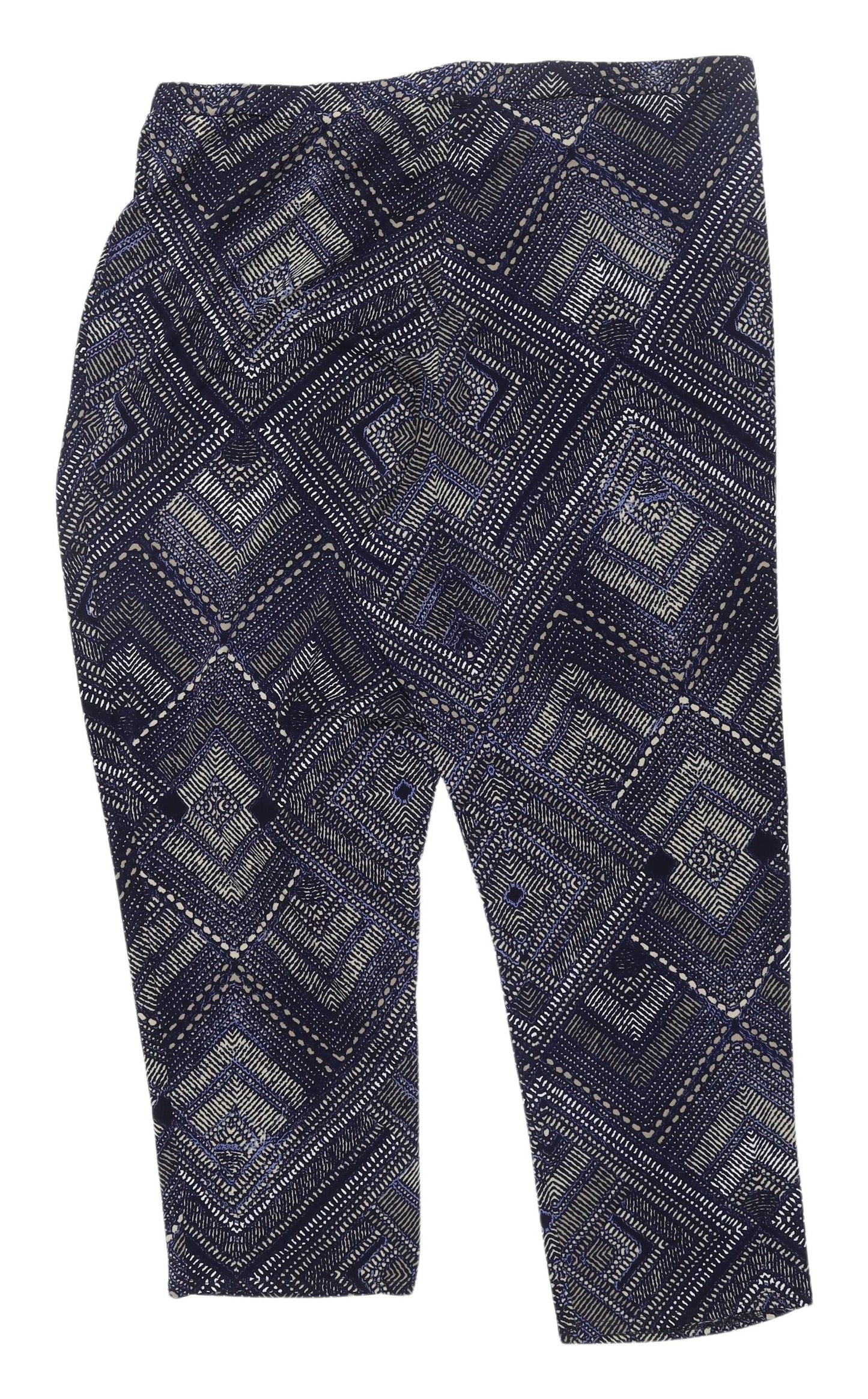 M&Co Women's Blue Geometric Cropped Trousers Size 20