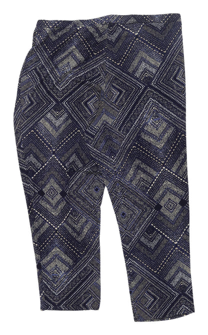 M&Co Women's Blue Geometric Cropped Trousers Size 20
