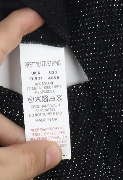 PrettyLittleThing Black Bodycon Dress, Size 6