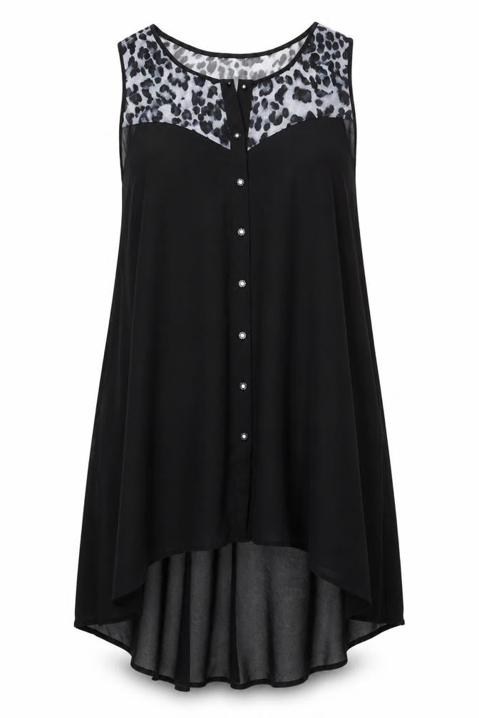 Front view of Lovedrobe Black Hi-Low Sleeveless Trapeze Dress