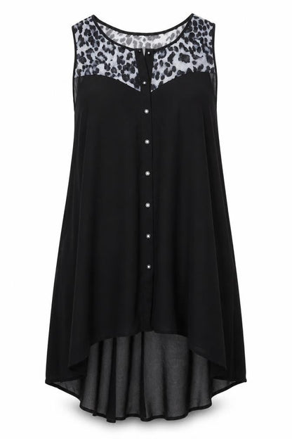Front view of Lovedrobe Black Hi-Low Sleeveless Trapeze Dress