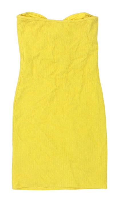 H&M Women's Yellow Bodycon Strapless Mini Dress XS