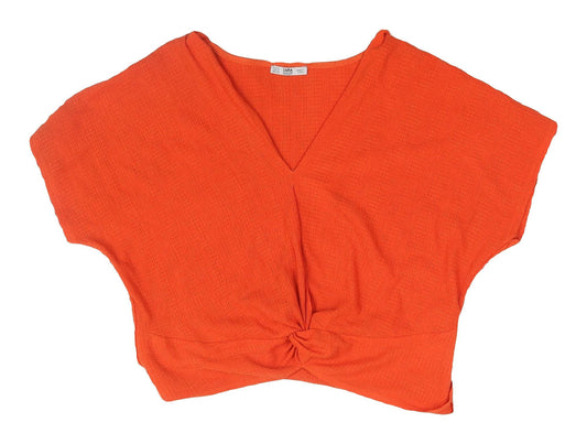 Womens UK Size 12 Zara Orange Cropped Blouse