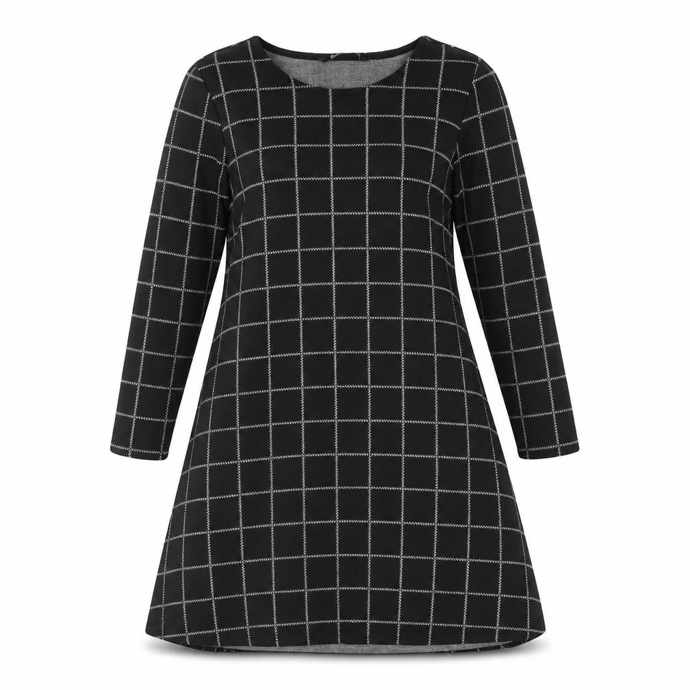 Stradivarius Women's Black A-Line Check Dress