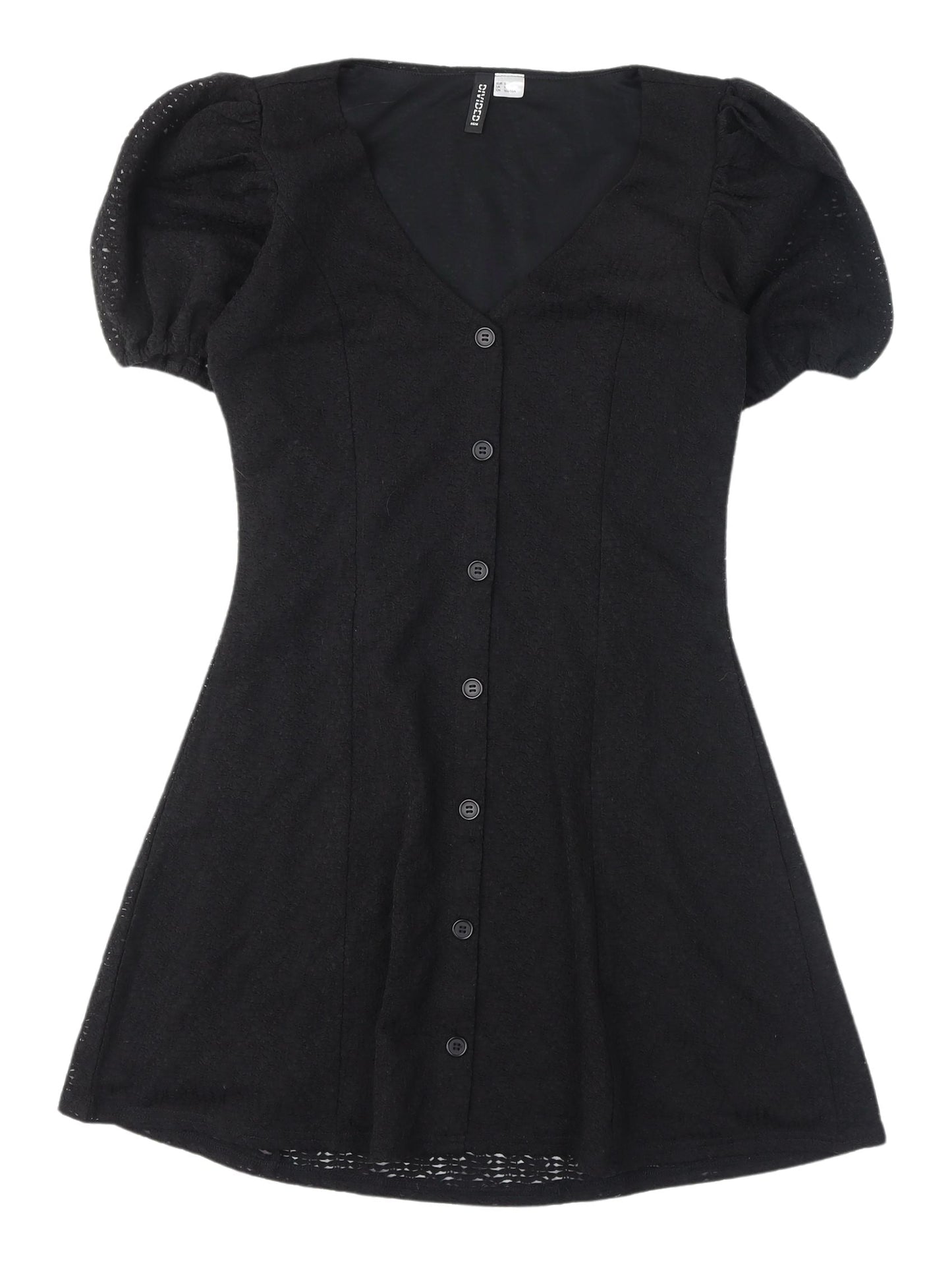 H&M Women’s Black V-Neck Puff Sleeve Dress S