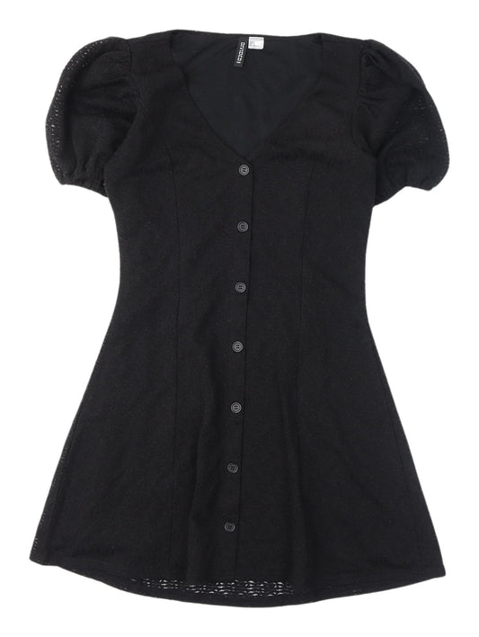 H&M Women’s Black V-Neck Puff Sleeve Dress S