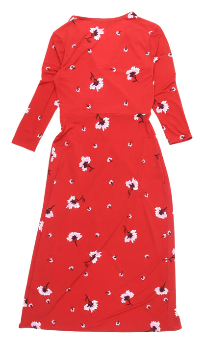 Warehouse Women’s Red Floral Wrap Dress Size 8