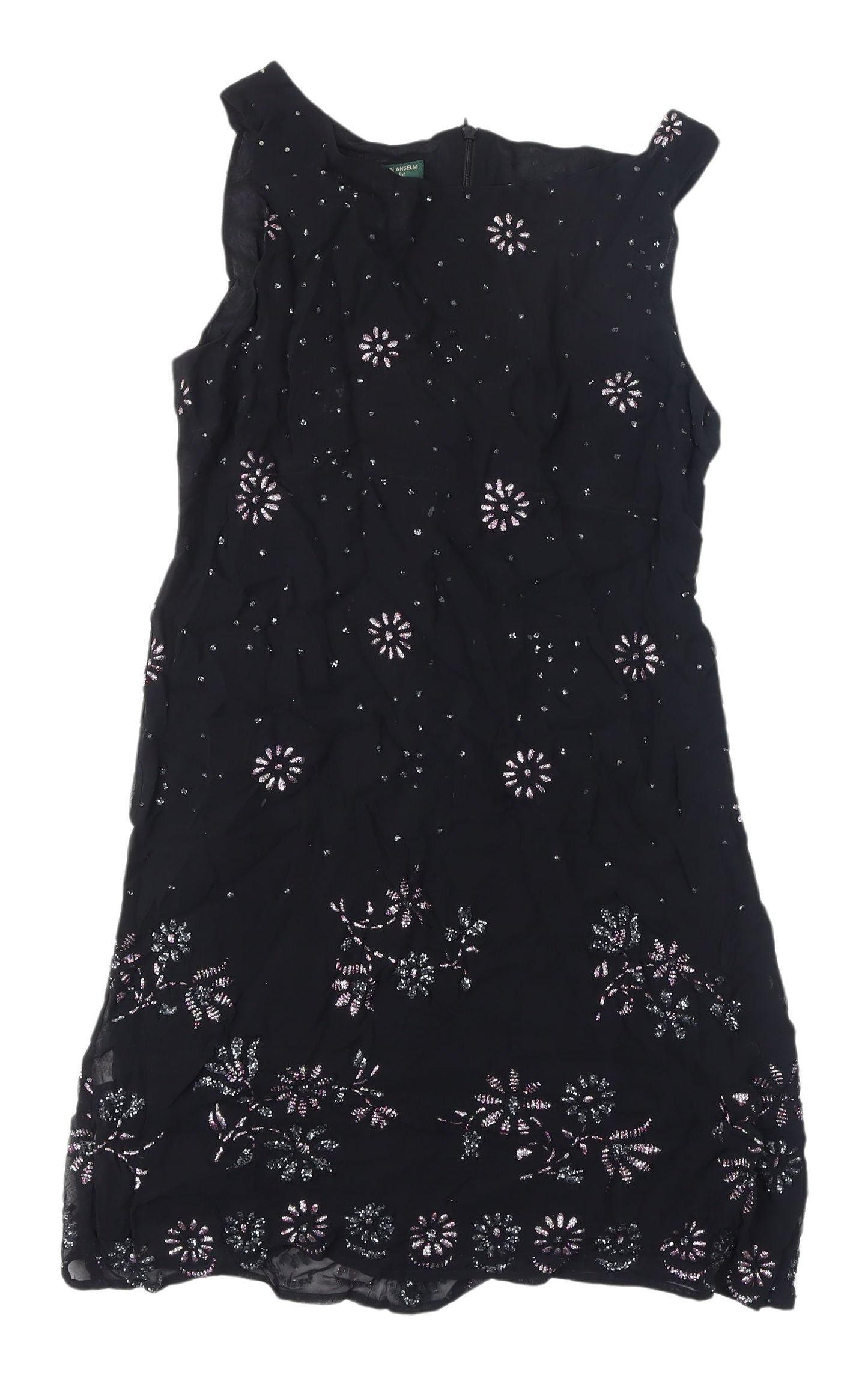 Hobbs Black Embroidered Sleeveless Dress UK 12