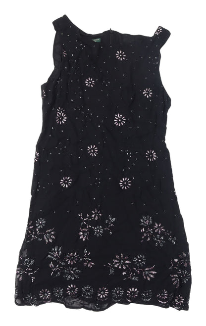 Hobbs Black Embroidered Sleeveless Dress UK 12