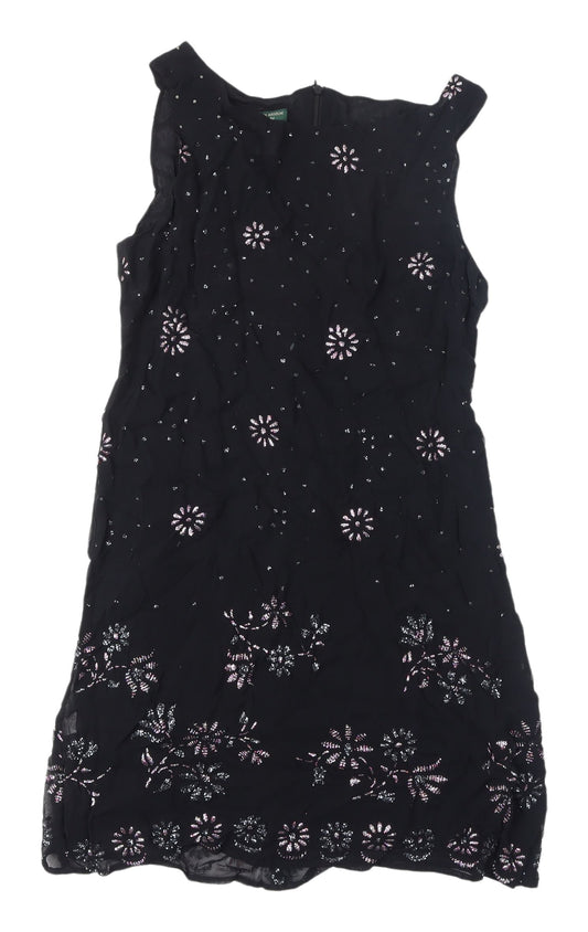 Hobbs Black Embroidered Sleeveless Dress UK 12