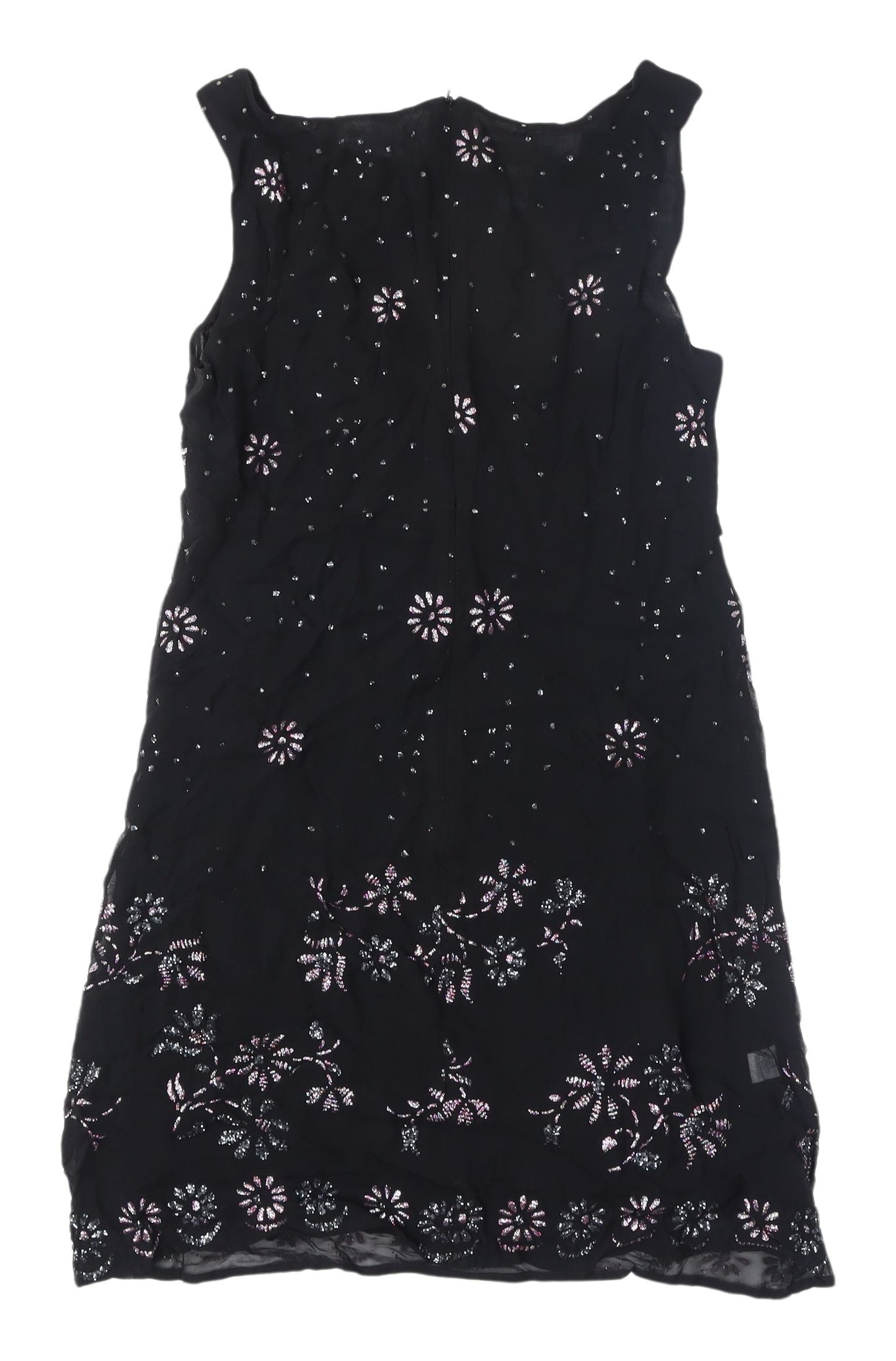 Hobbs Black Embroidered Sleeveless Dress UK 12
