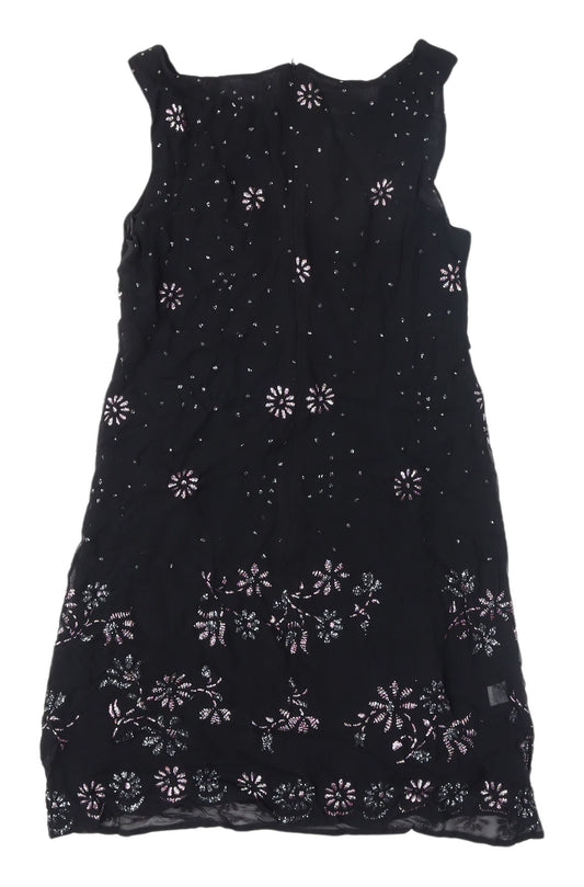 Hobbs Black Embroidered Sleeveless Dress UK 12