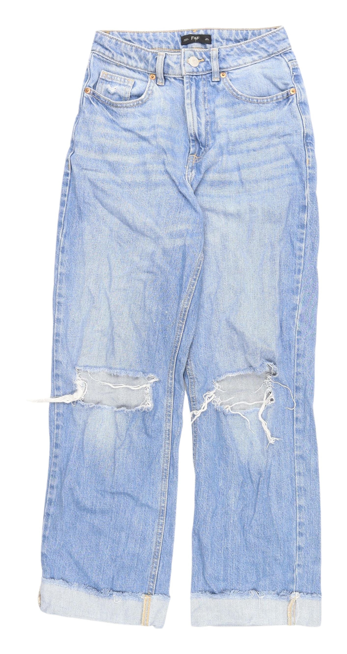 F&F Women's Blue Straight Distressed Jeans Size 6