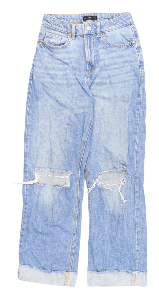 F&F Women's Blue Straight Distressed Jeans Size 6