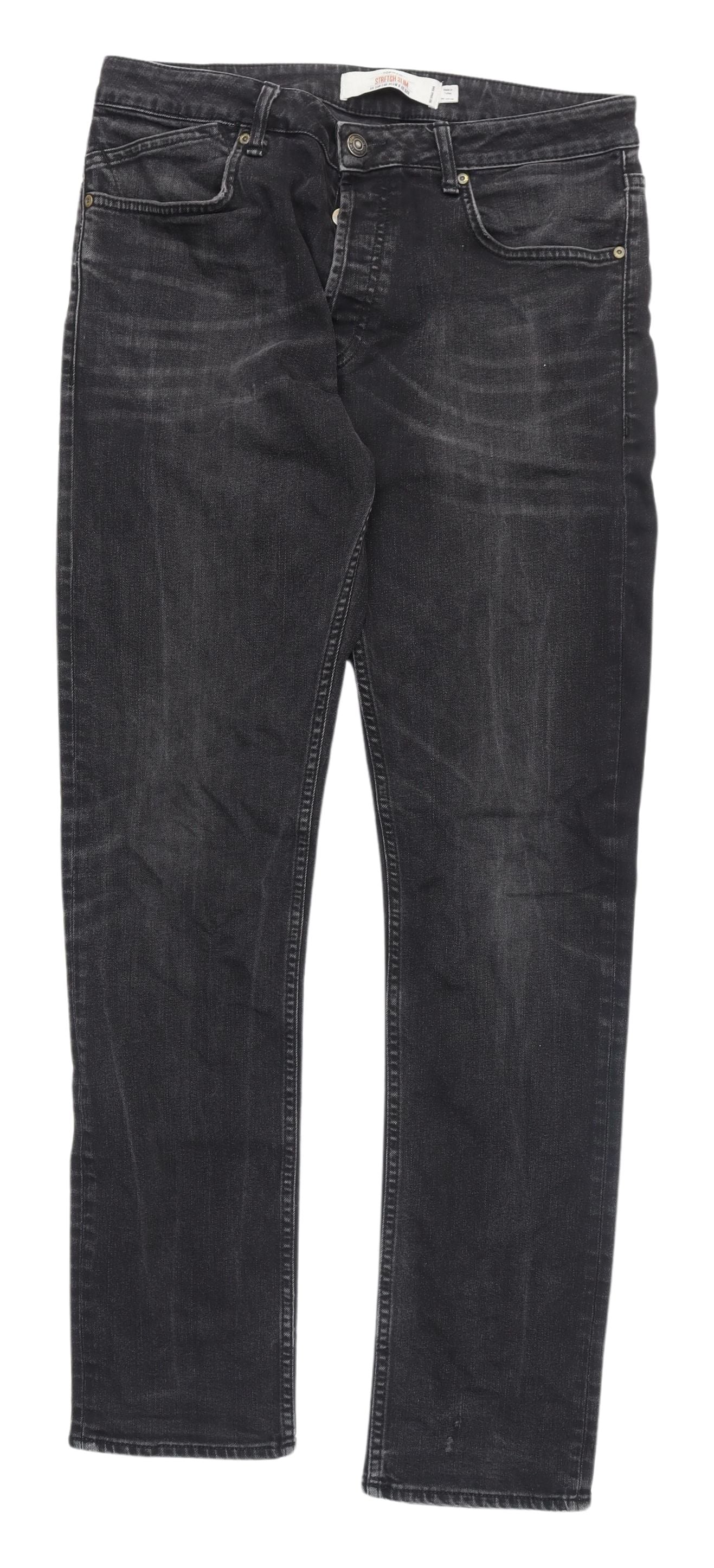 Unisex Adultss UK Size 34 Topman Regular Fit Straight Black Jeans