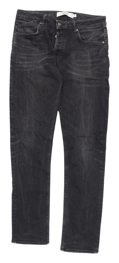Unisex Adultss UK Size 34 Topman Regular Fit Straight Black Jeans
