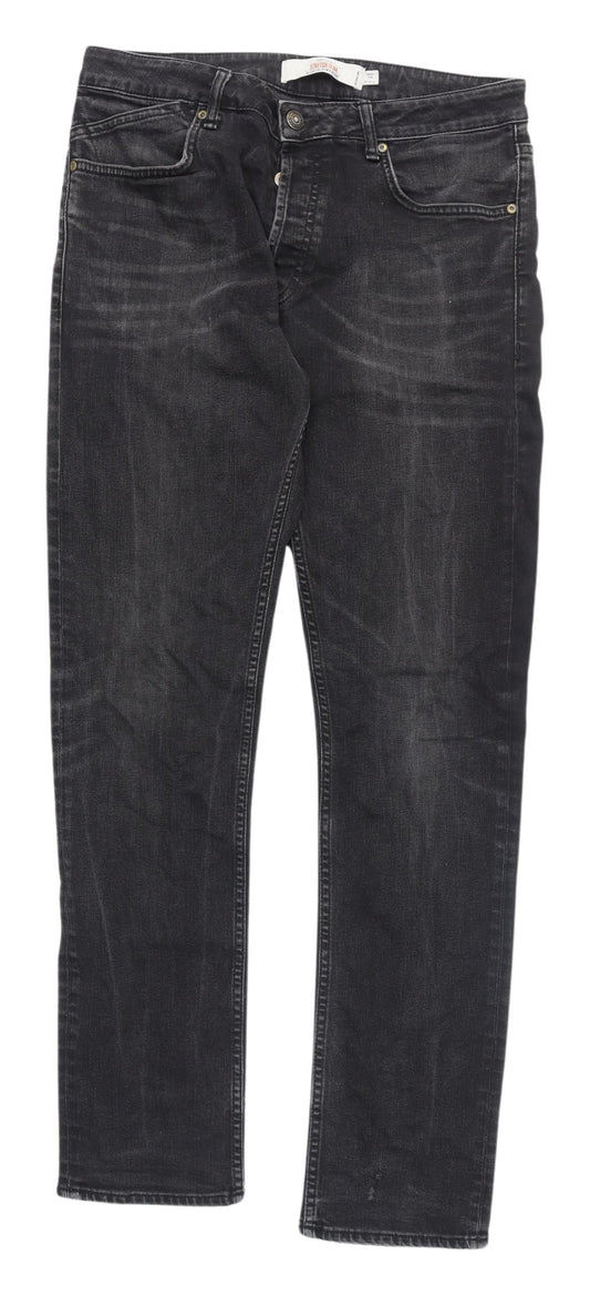 Unisex Adultss UK Size 34 Topman Regular Fit Straight Black Jeans