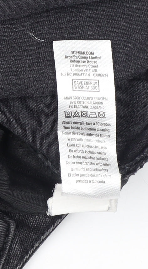 Unisex Adultss UK Size 34 Topman Regular Fit Straight Black Jeans