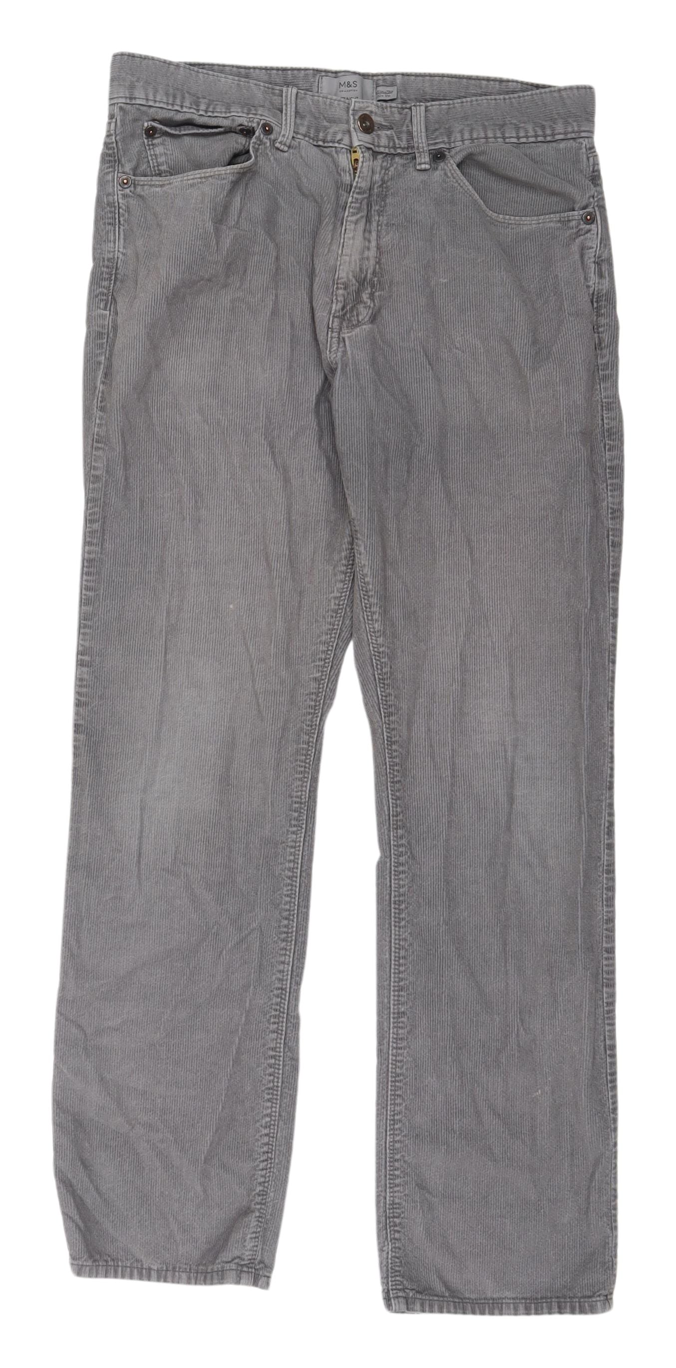 Marks and Spencer Men's Grey Corduroy Trousers L