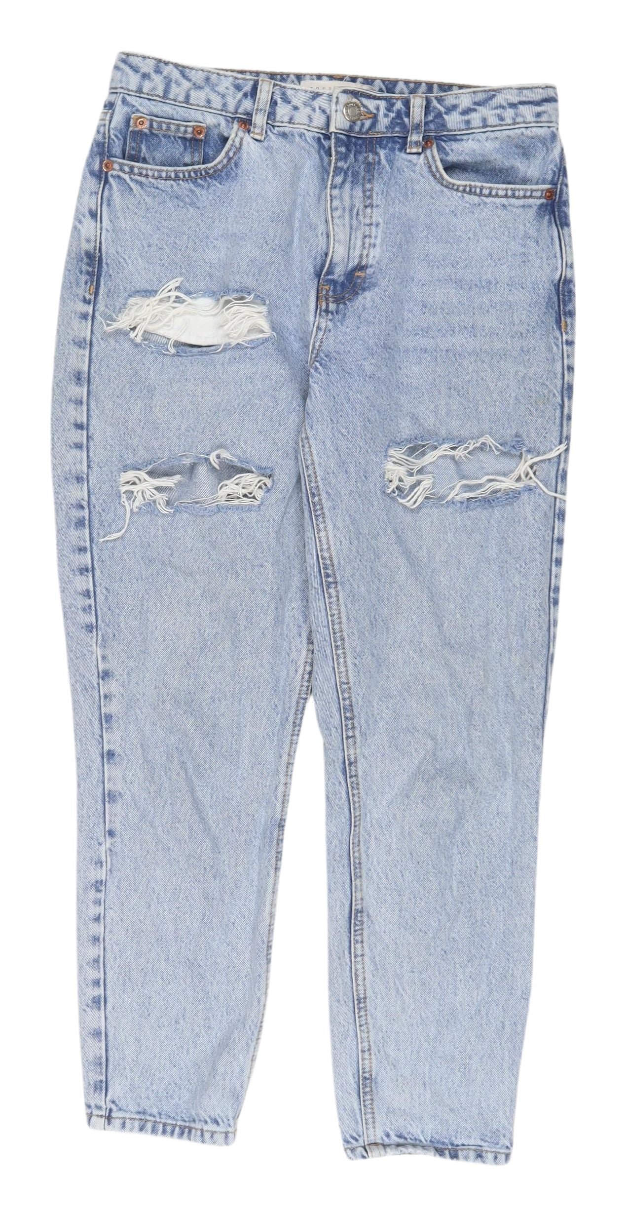 Topshop Women's Blue Distressed Mom Jeans UK 10