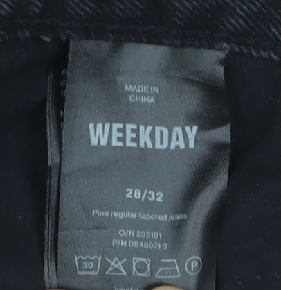 Unisex Adultss UK Size L Weekday Regular Fit Tapered Black Jeans