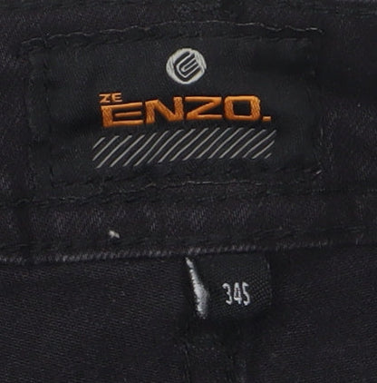 Enzo Men's Black Straight Jeans 34S Regular Fit