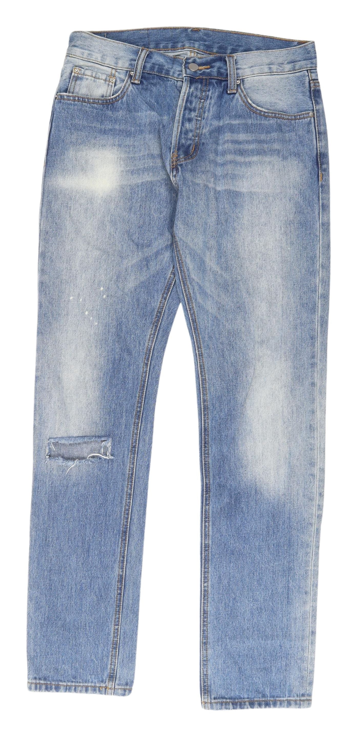 MNML Men's Light Blue Distressed Straight Jeans