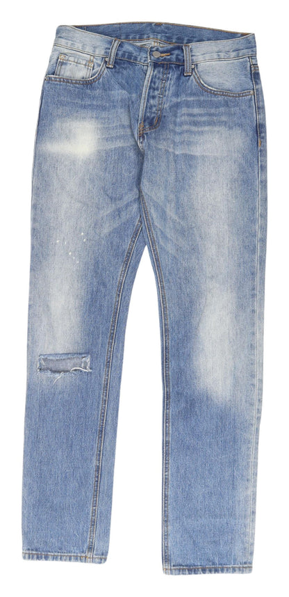 MNML Men's Light Blue Distressed Straight Jeans