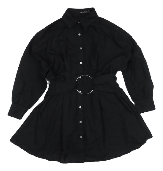 PrettyLittleThing Black Shirt Dress, Size 8, Women's, Collared
