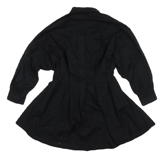 PrettyLittleThing Black Shirt Dress, Size 8, Women's, Collared