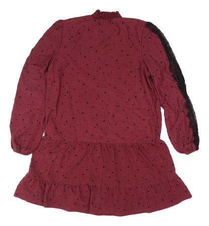 Next Women's Red Shift Dress Size 14, High Neck, Lace Accents