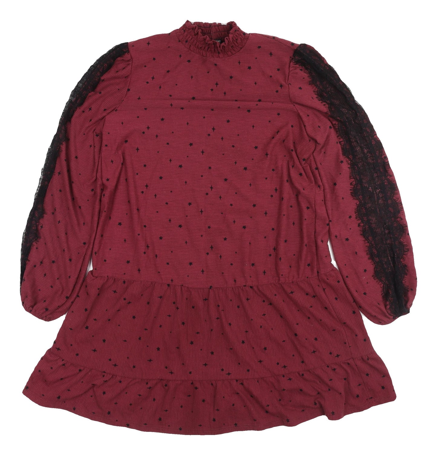 Next Women's Red Shift Dress Size 14, High Neck, Lace Accents