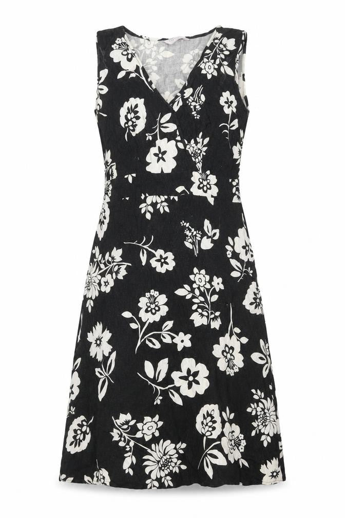 Epilogue Women's Black Floral Linen Viscose A-Line Dress